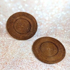 Rattan Wicker Woven Tray Boho Baskets 13" Set of 2